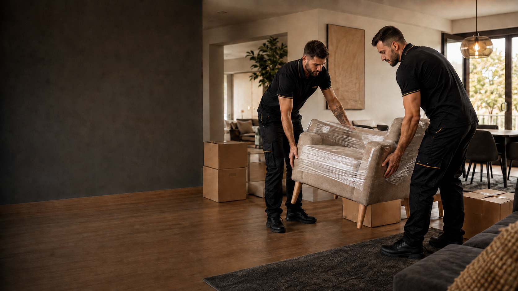 Equipa da Movelux a preparar móveis para transporte